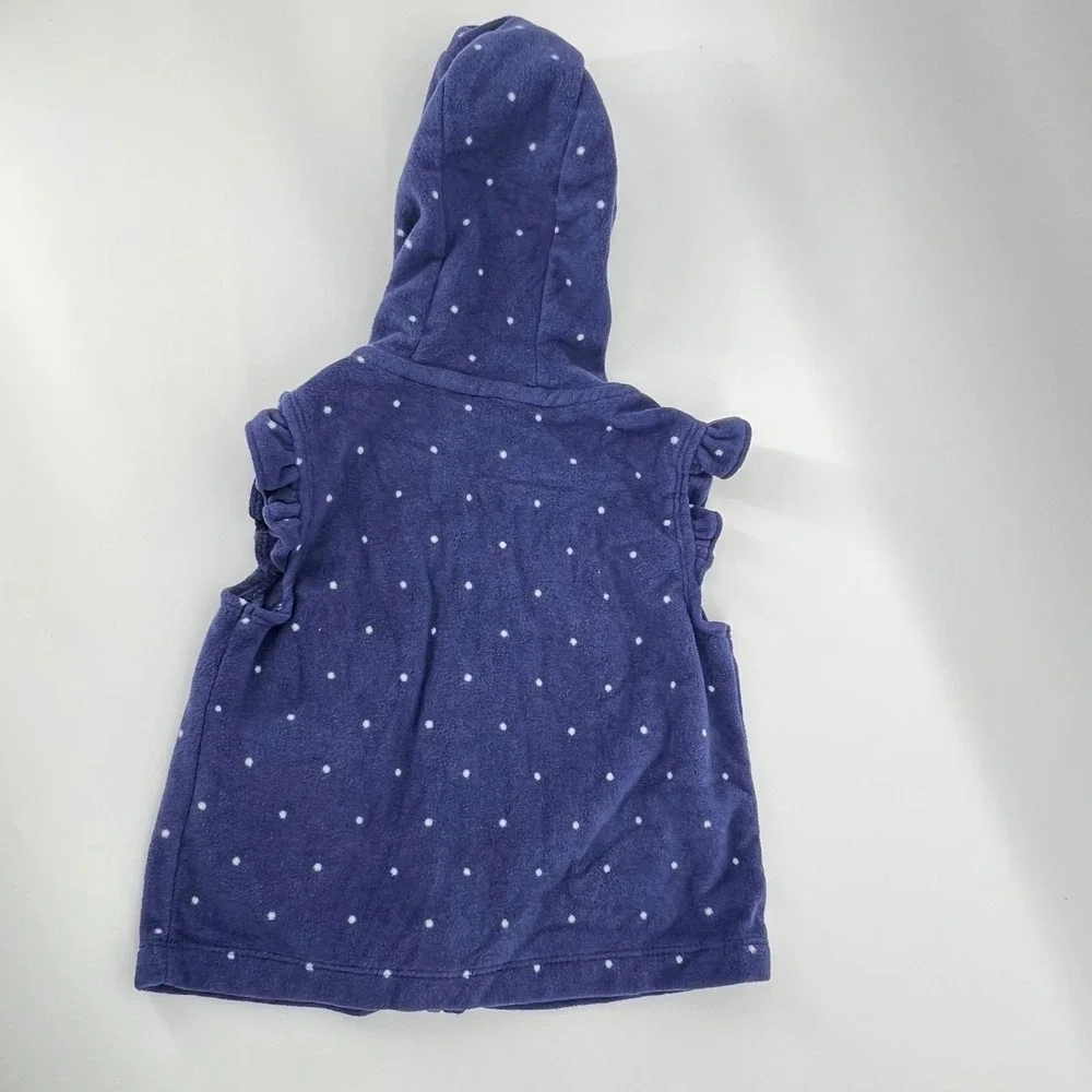 Carter's Baby Girl Hooded Fleece‎ Robe 9M Purple Polka Dot Bunny Zip Front